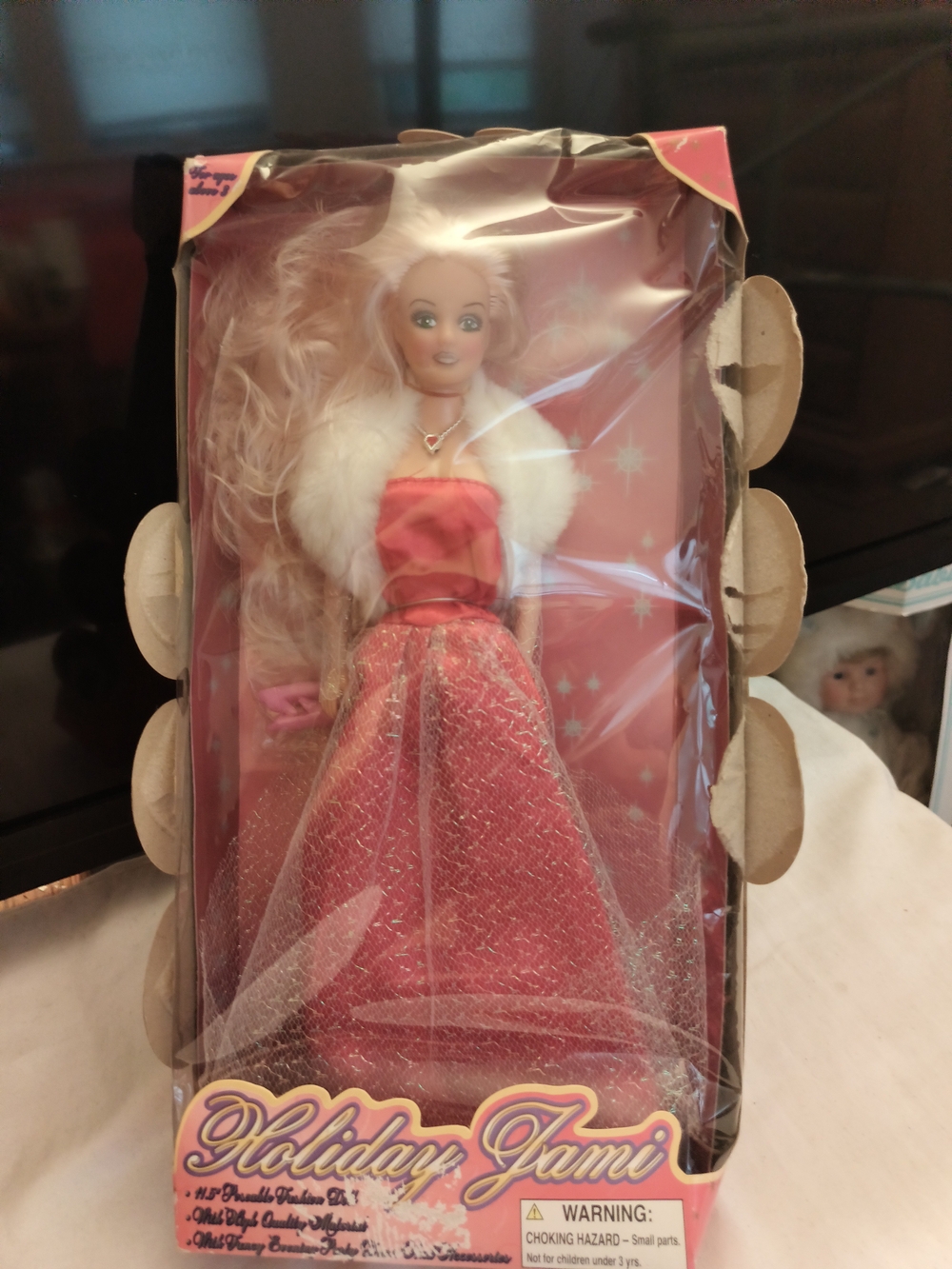 Vintage Holiday Tami Pink Holiday Doll with Fur Shawl 12 Tall